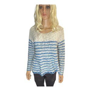 Free People Oversized Knit Crochet French Creek Sweater In Ivory Baby Blue XS/S